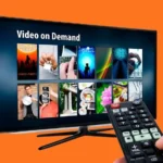 4K Smart TV Gadgets in modern living room with LED lights and minimalist decor, showcasing advanced home entertainment technology.