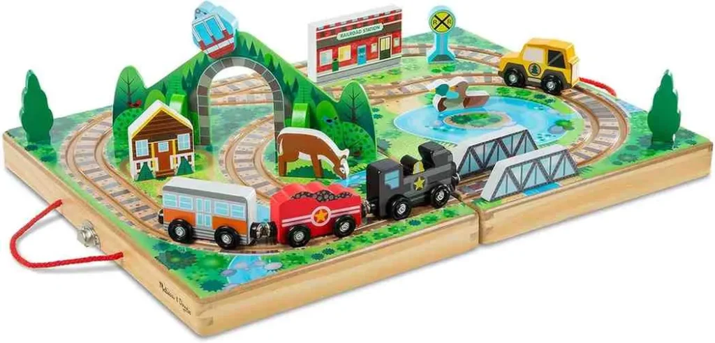 Best Christmas Gift Ideas 2025 Melissa & Doug Take-Along Railroad Tabletop Playset with Wooden Train Toys